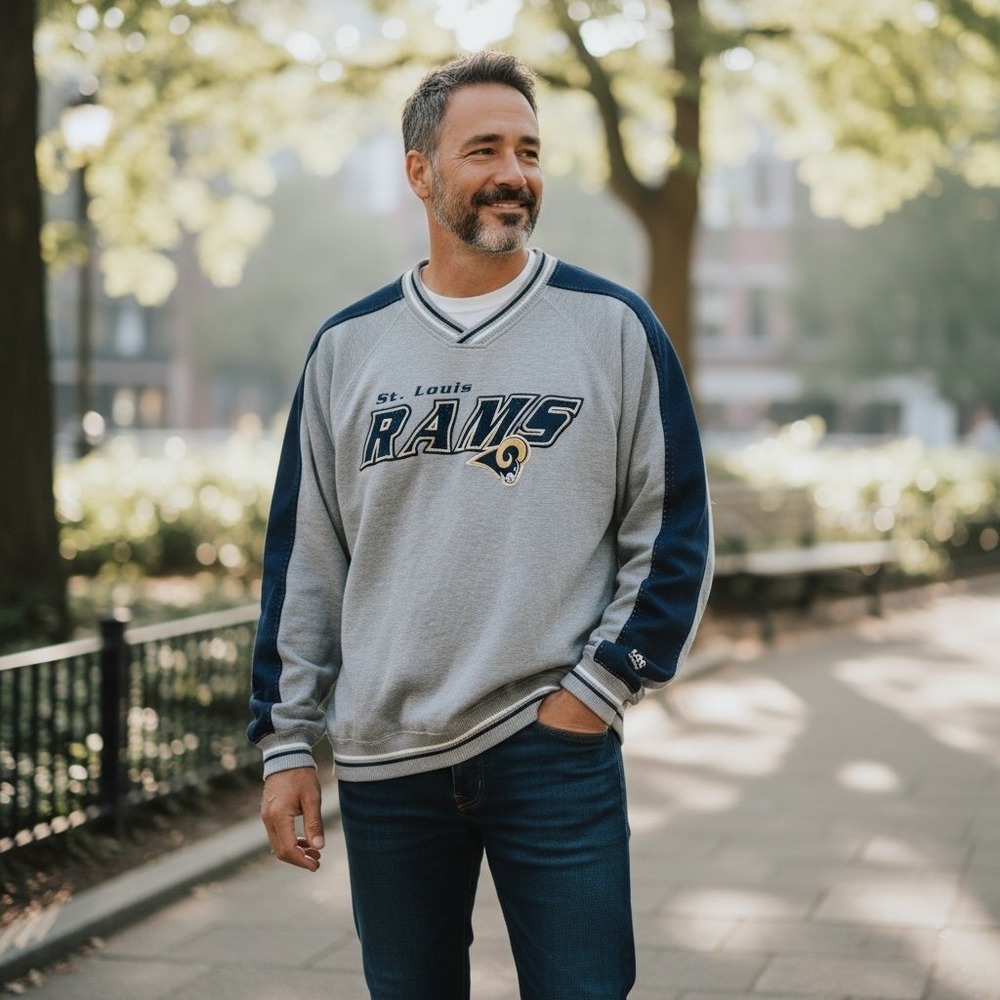 Vintage St. Louis Rams NFL Lee Sport‎ Embroidered Sweatshirt V Neck Gray Size XL